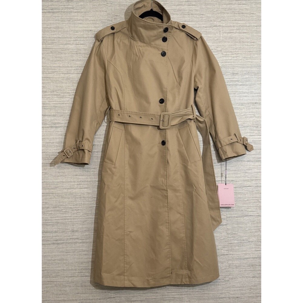 Avec Les Filles Funnel Neck Maxi Trench Coat in Khaki Large